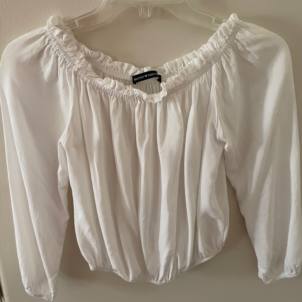 off the shoulder white sinched top